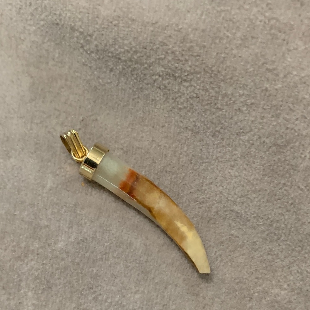 Gold-Tone Brown Agate Horn Pendant Necklace